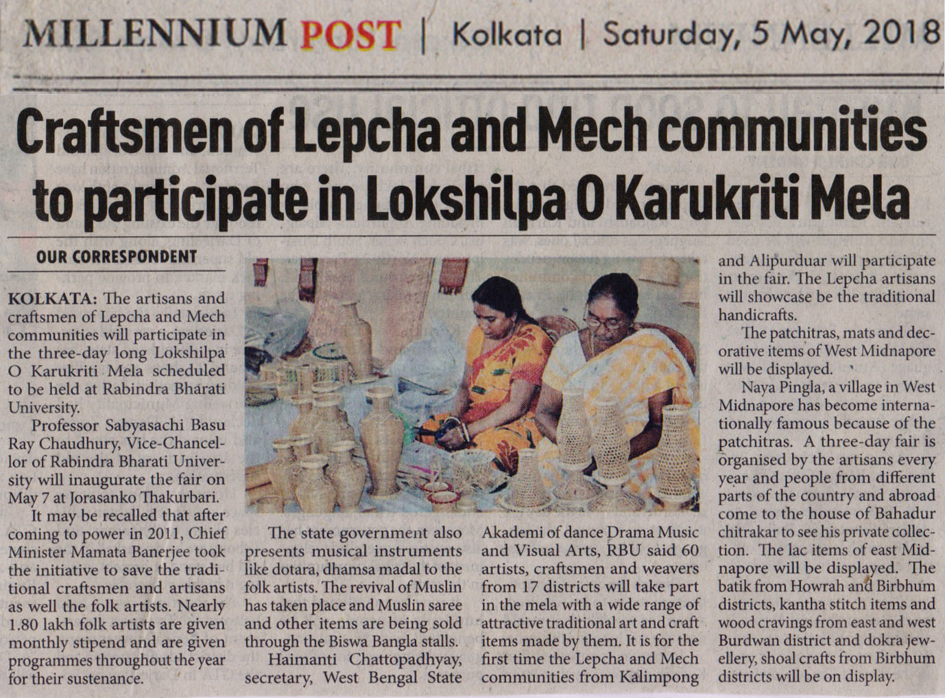Lepcha and Mech community participate in Lokshilpa O Karukriti Mela at RBU_Mellenium Post 5 May 2018